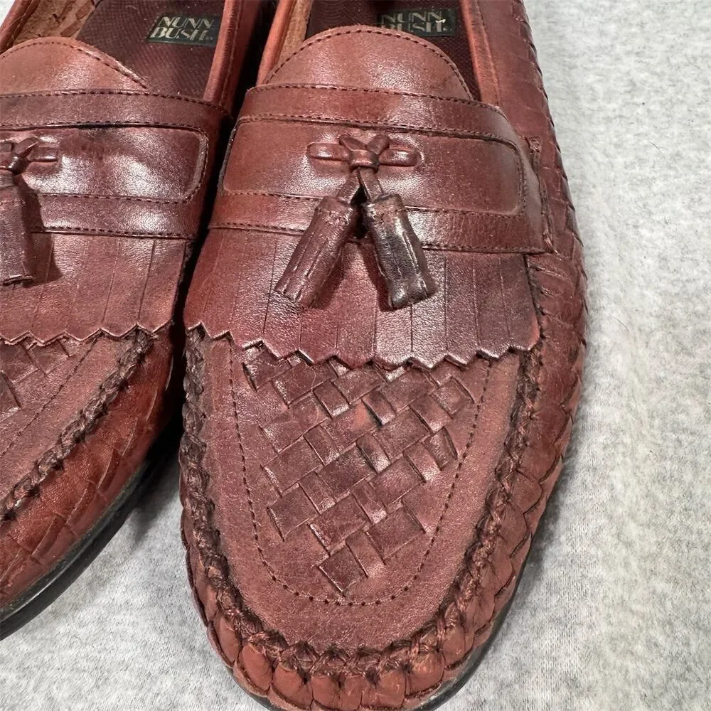 Nunn Bush Men's Tassel Loafers Brown Woven Moc Toe Slip-On Size 11.5M